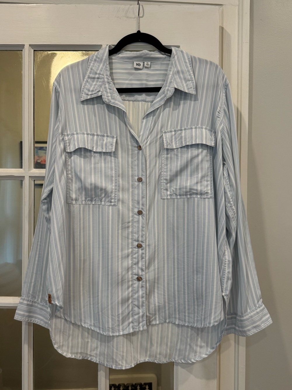 Tentree Women’s Light Blue Striped Button-Up Shirt